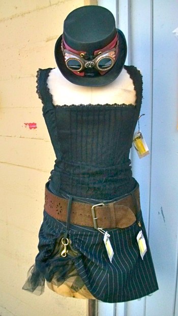 Lacy camisole with reworked skirt and leather belt